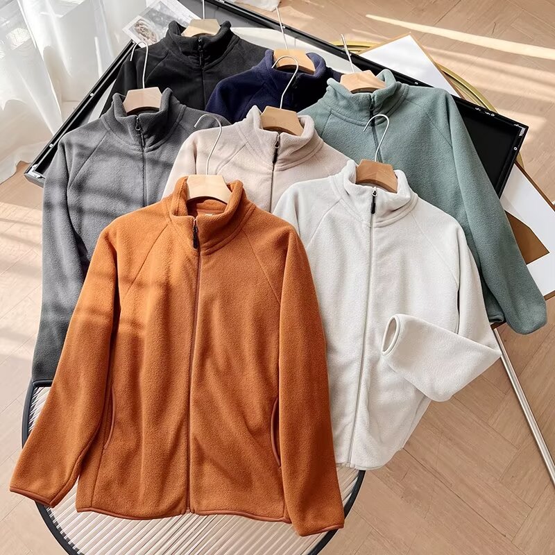 摇粒绒拉链饰摇粒绒外套