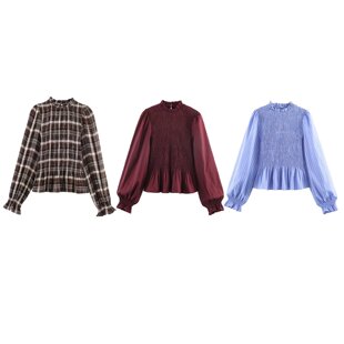 女2089 WMXZ春季 衬衫 木耳边蜂巢条纹百搭休闲长袖 562 2089562新款