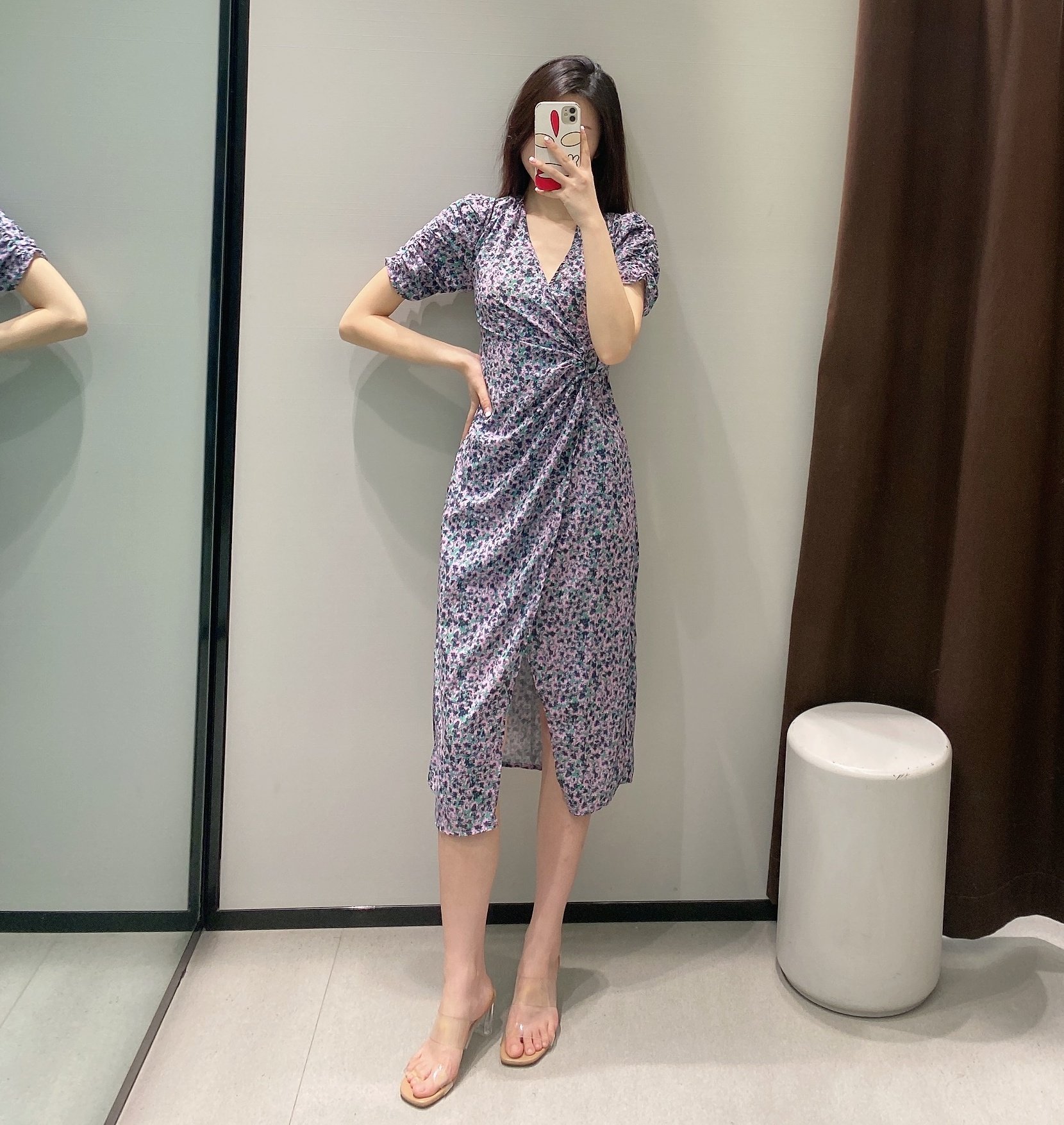 wmxz自制2021春夏新品女装夏日碎花褶皱收腰宝藏连衣裙三色入