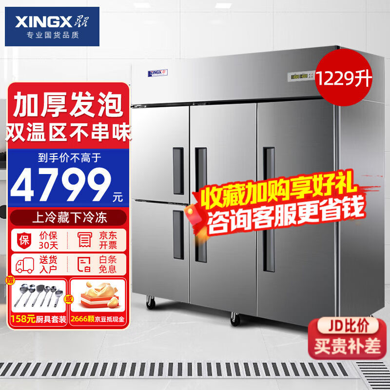 星星（XINGX）六开门商用冰箱大容量全冷冻双温立式冰柜不锈钢多