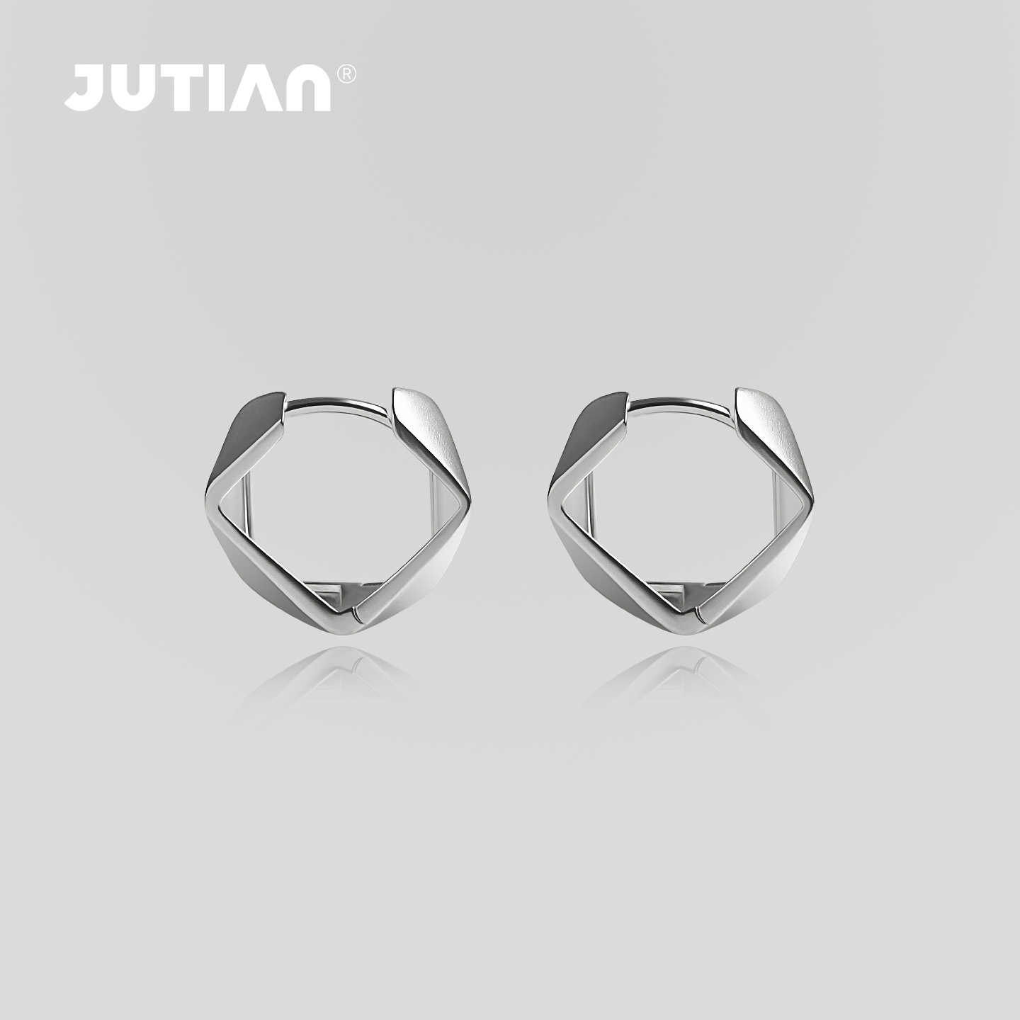 JUTIANS925纯银方形几何面耳环