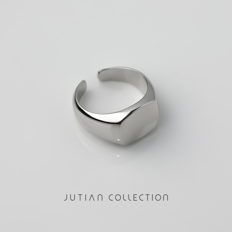 高级感纯银chic风宽面方形戒子