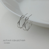 JUTIAN 简约线条耳钉S925纯银耳环女2026新款 潮ins风交织日韩耳饰