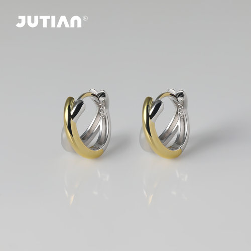 JUTIAN简约925银女分色电镀耳环