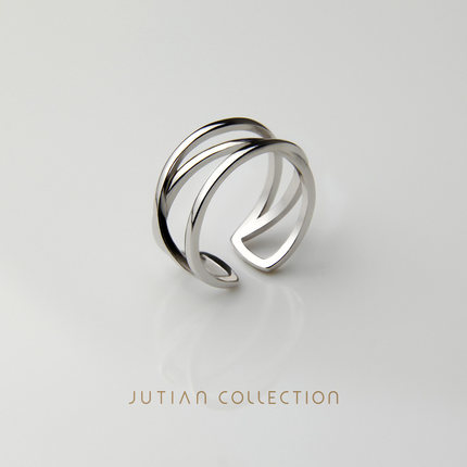 JUTIAN S925纯银交叉小众戒指INS简约开口可调节女金色个性潮指环