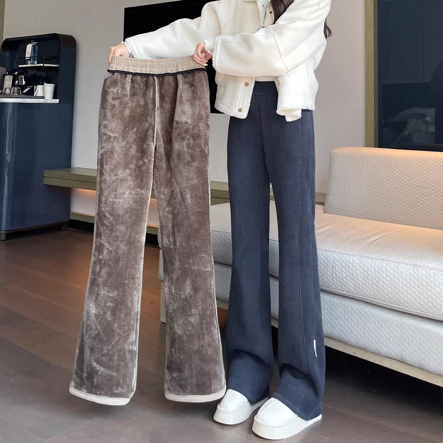 清仓捡漏雪尼尔加绒加厚微喇叭裤秋冬女士保暖羊羔绒灯芯绒棉裤子,女装/女士精品,大码裤装,淘宝优惠券,粉丝福利购,淘宝优惠卷