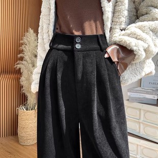 加绒高腰垂感直筒休闲灯芯绒裤 女秋冬季 子 阔腿裤 清仓捡漏黑色西装