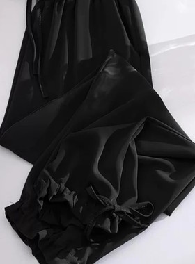 清仓捡漏黑色冰丝运动裤女夏季薄款九分宽松休闲防晒裤雪纺速干裤