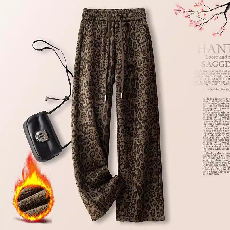 清仓捡漏时尚豹纹窄版阔腿裤女秋冬美式设计感宽松大码直筒裤子女,女装/女士精品,大码裤装,淘宝优惠券,粉丝福利购,淘宝优惠卷