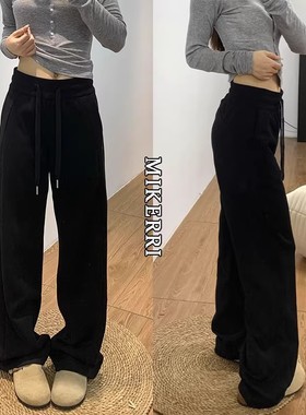 清仓捡漏黑色休闲运动裤女秋冬加绒宽松显瘦梨型身材加厚阔腿卫裤