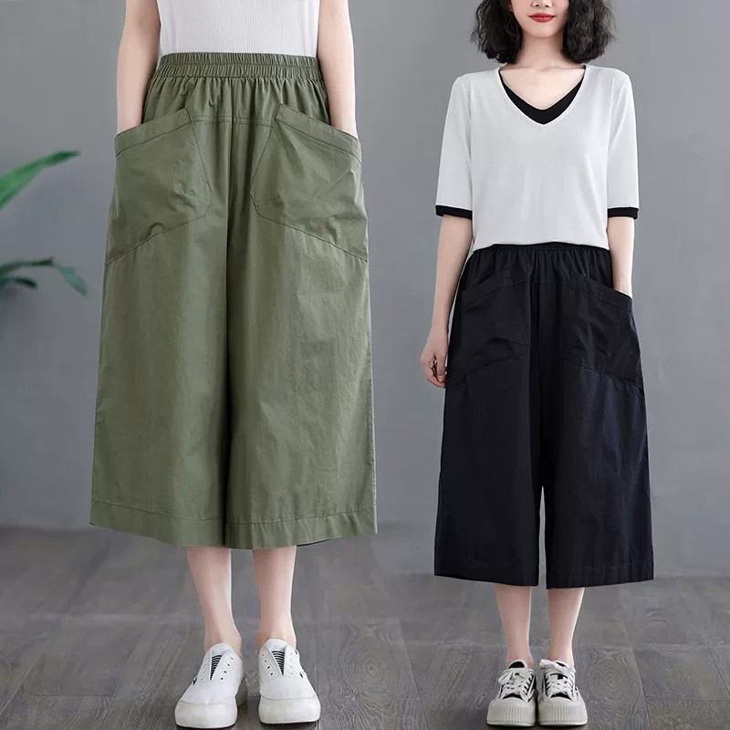 夏季大码七分裤女宽松休闲阔腿裤