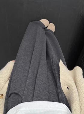 清仓捡漏深灰色糯米休闲裤女秋冬加绒梨型身材高腰宽松显瘦阔腿裤