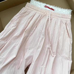 女夏宽松阔腿原宿风直筒长裤 清仓捡漏韩版 hiphop蝴蝶结高腰休闲裤