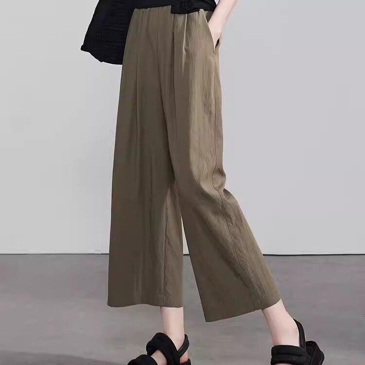 清仓捡漏休闲宽松百搭阔腿裤女夏季休闲显瘦慵懒风松紧腰九分裤子