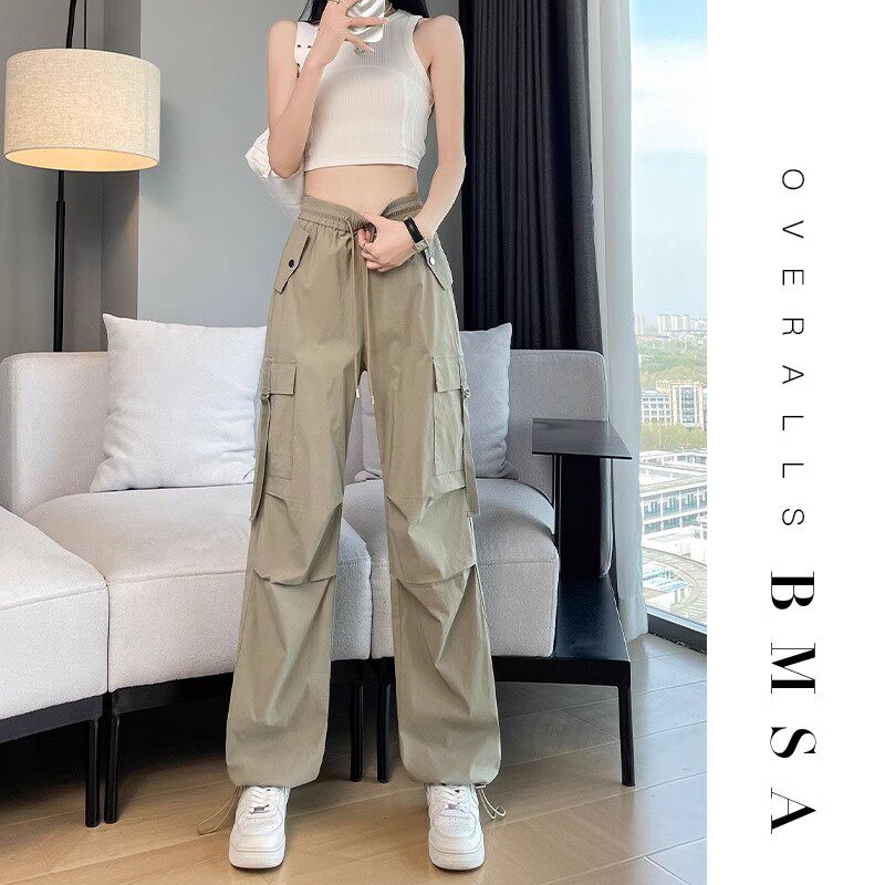 清仓捡漏卡其色工装裤女夏季速干薄款美式伞兵窄版直筒运动休闲裤