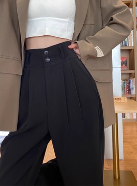 清仓捡漏黑色阔腿裤女夏高腰西装裤百搭显瘦拖地直筒梨形身材裤子