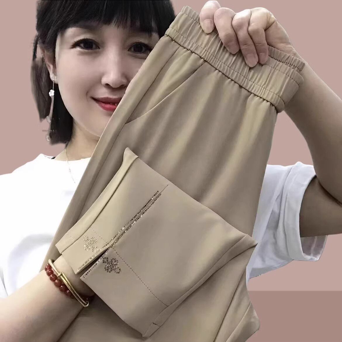 清仓捡漏中老年妈妈裤子女夏季洋气休闲裤高腰宽松显瘦小脚九分裤