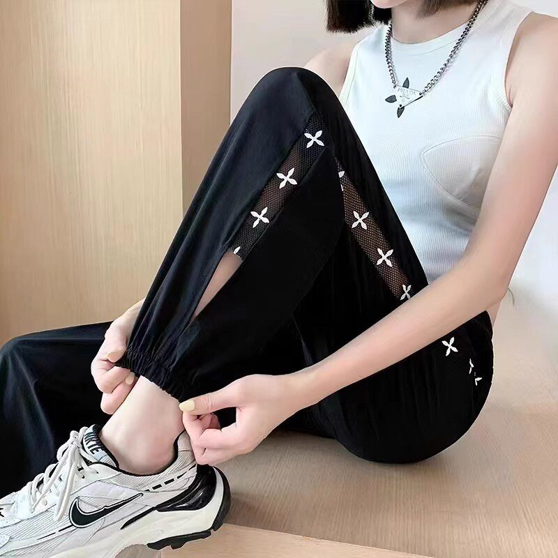 冰丝速干运动裤女夏季镂空束脚裤