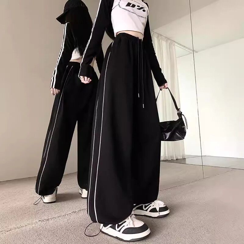 条纹阔腿运动裤女爵士长裤子秋季