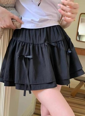 清仓捡漏~黑色纯欲风蝴蝶结蛋糕半身裙女2026夏季高腰a字显瘦短裙