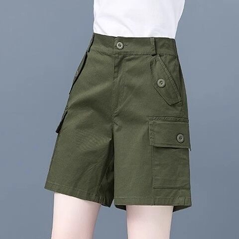 清仓捡漏纯棉工装五分短裤女夏季宽松高腰显瘦薄款中裤妈妈休闲裤