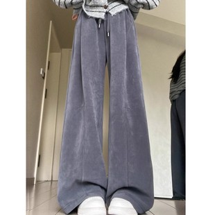 裤 直筒垂感西装 子女秋冬加绒小个子窄版 清仓捡漏灰色灯芯绒阔腿裤