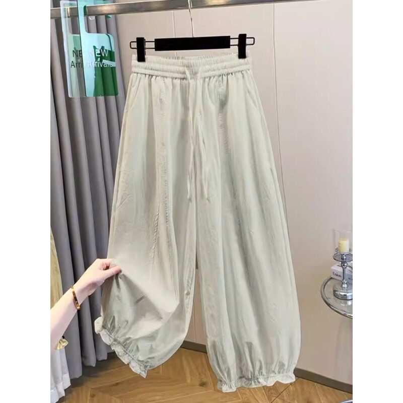 大码速干卷边束脚灯笼裤子女夏季