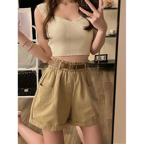 纯棉洗水大码短裤阔腿裤休闲裤女