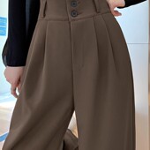 裤 子女春夏季 高腰窄版 清仓捡漏咖啡色高级感西装 直筒阔腿裤 垂坠感