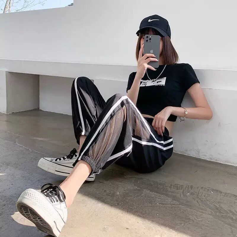 清仓捡漏冰丝速干运动裤女2026夏季薄款休闲九分裤网纱束脚哈伦裤