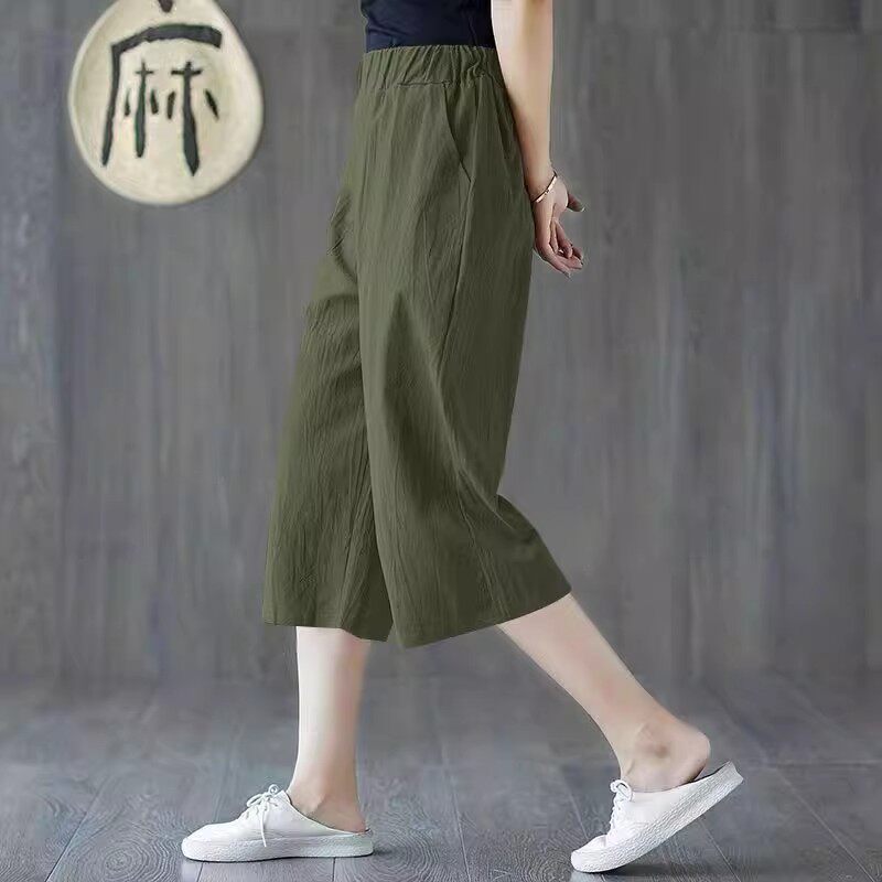 清仓捡漏棉麻七分裤女夏季薄款大码休闲直筒裤小个子亚麻阔腿中裤