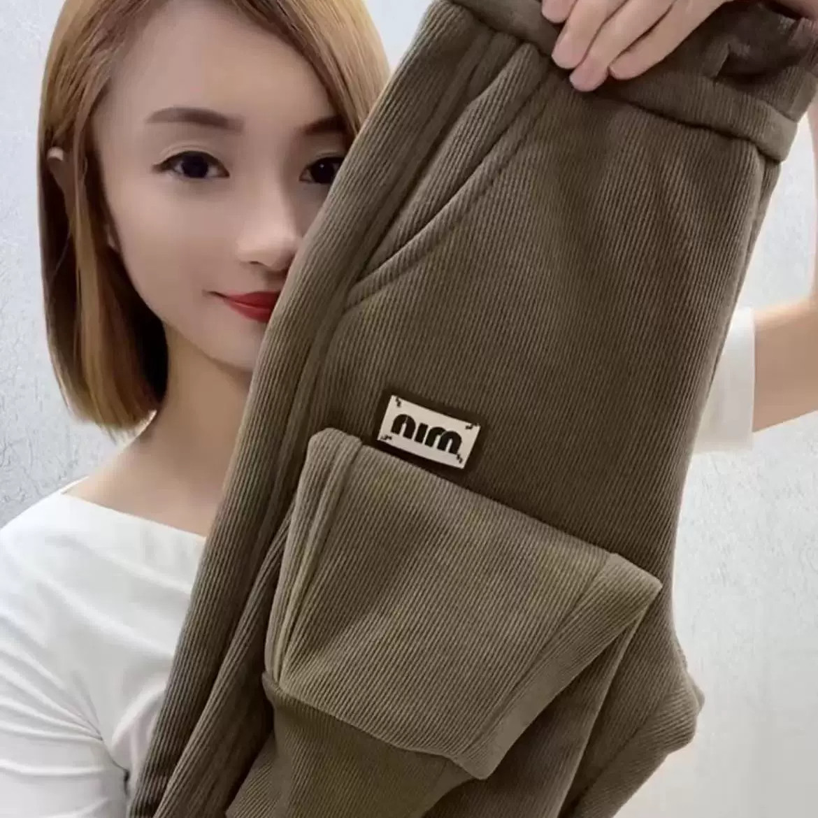 羊羔绒加厚哈伦卫裤女秋冬束脚裤