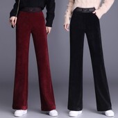 清仓捡漏酒红色雪尼尔微喇阔腿裤 女秋冬加绒加厚灯芯绒垂感休闲裤