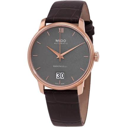 Mido/美度男士机械腕表大日期设计灰盘黑皮带mm表盘