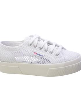 代购Superga女士运动板鞋透气轻便舒适防滑白色网面材质系带设计