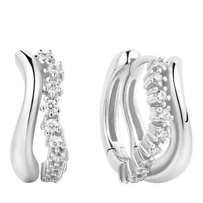 代购ANIA HAIE女士耳环优雅闪耀时尚精致银色镶钻双层设计