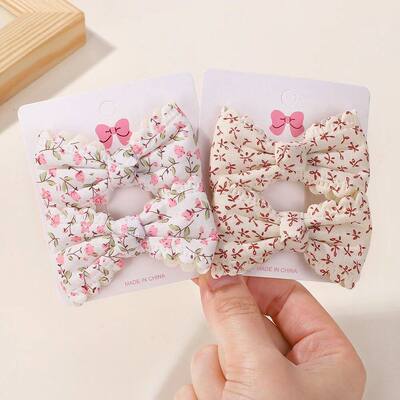 2Pcs/Set Flower Print Kids Bows Hair Clips for Baby Girls