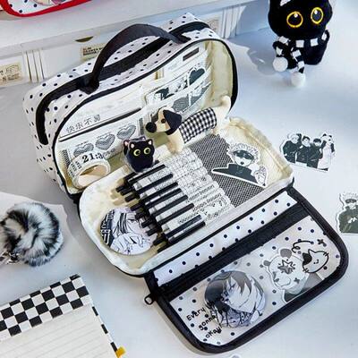 Causal Polka Dot Ita Bag Pencil Case Ins Style Large Capacit
