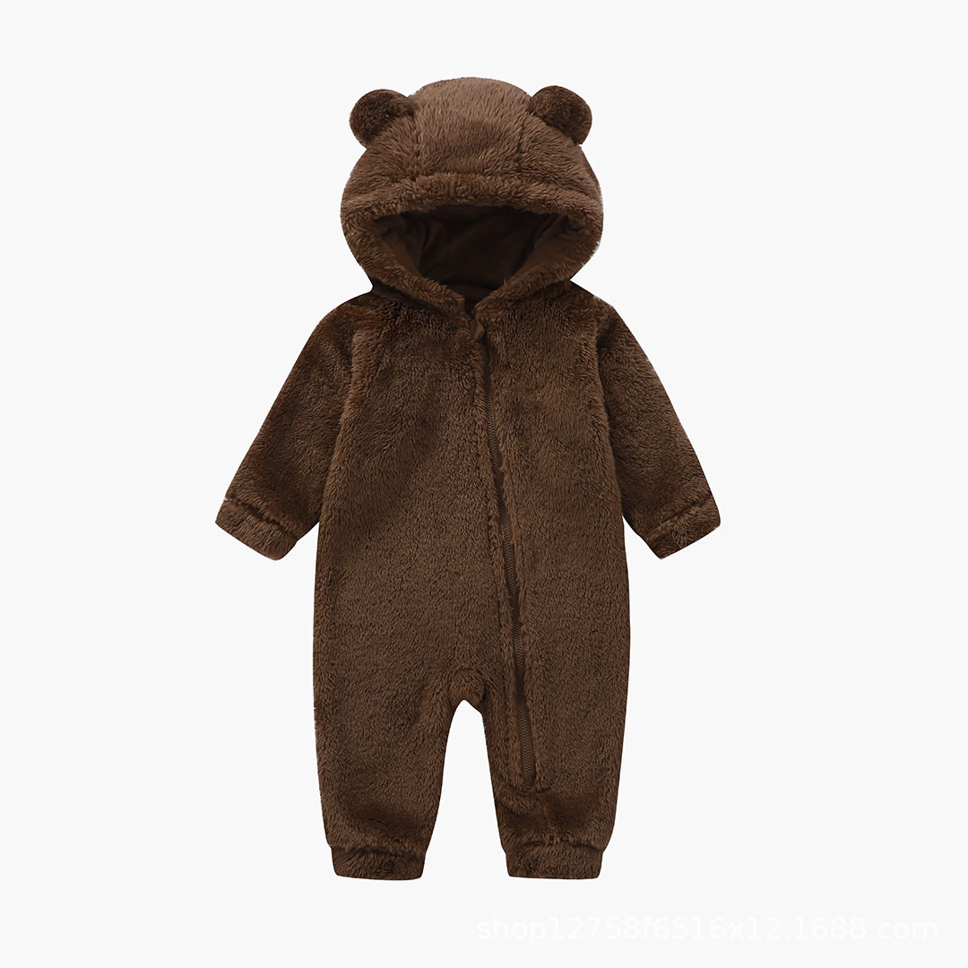 婴儿连体服秋冬毛绒款宝宝爬爬服爆款幼儿连帽连体衣哈衣