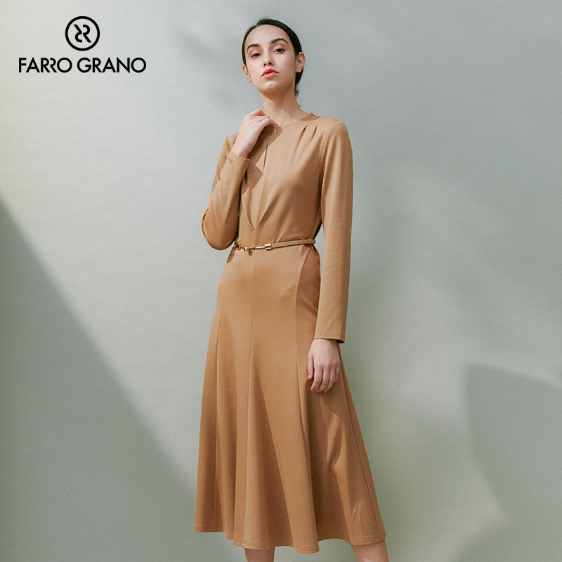 farrograno菲诺格诺23年新品国际大牌小众收腰褶皱设计感高端裙子