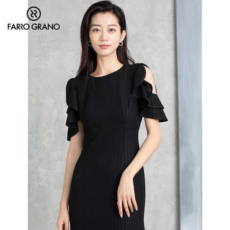 farrograno/菲诺格诺荷叶袖2023夏季新款别致正式场合显瘦连衣裙