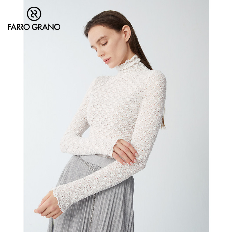 farro grano/菲诺格诺23秋季设计感气质打底衫高领镂空高端皮肤衣