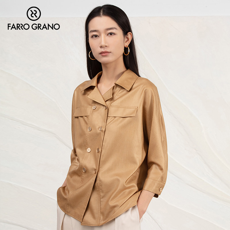 farro grano/菲诺格诺23早秋新款polo领通勤职场宽松轻奢衬衫上衣