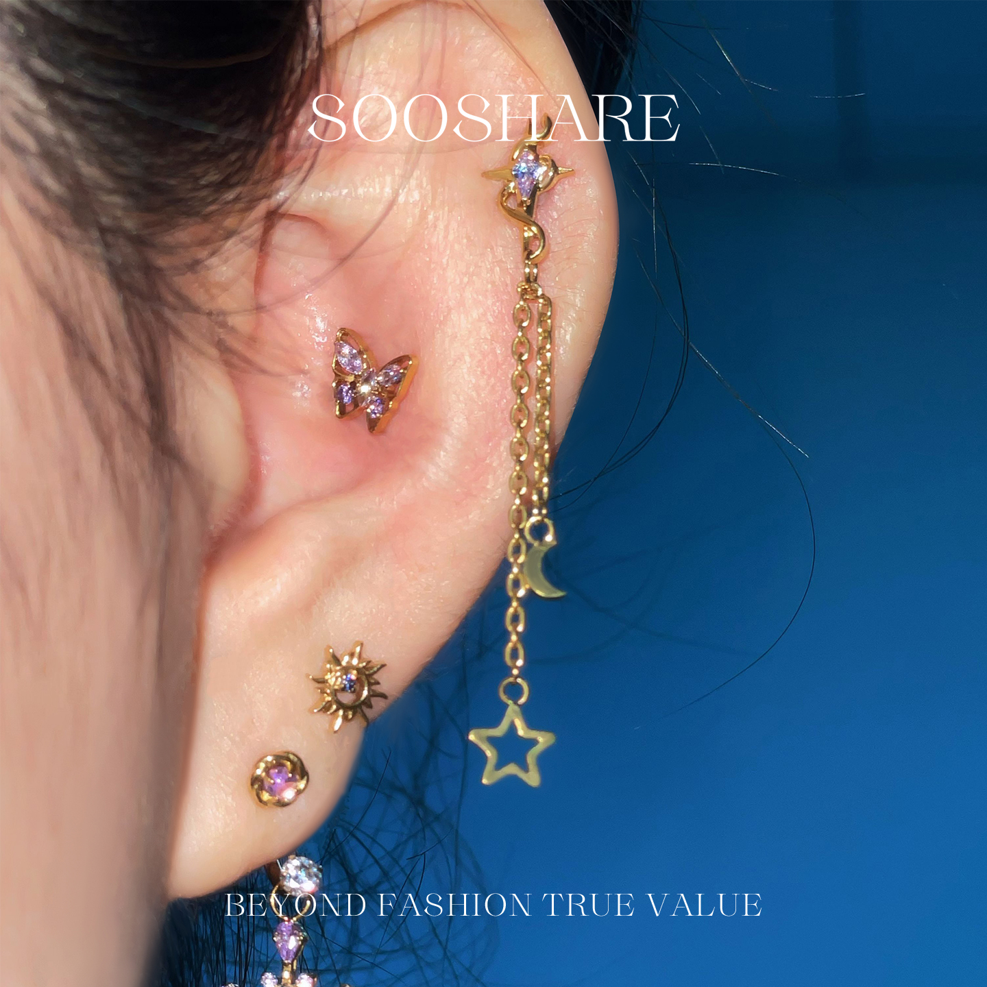 钛合金紫色耳钉套装设计感耳饰