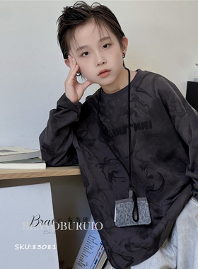 布芮欧2024秋新款男童女童长袖T恤打底衫中大童儿童童装潮83081