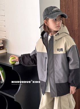牛哆哆2024秋冬款男童加棉冲锋衣外套拉链衫中大童儿童童装37522