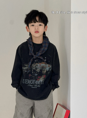 大e小e2025秋新款男童女童纯棉长袖T恤中大童儿童童装潮学生25163