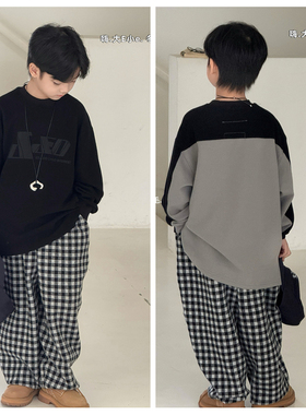 大e小e春秋款男童女童磨毛长袖T恤中大童儿童学生打底衫童装9922