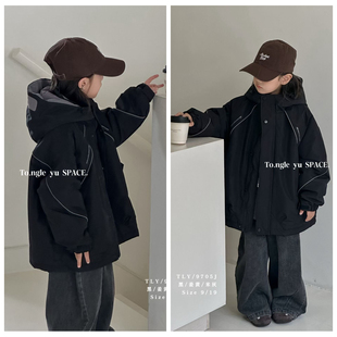 童乐鱼2025秋冬新款 中大童儿童9705 男童女童加棉冲锋衣外套拉链衫