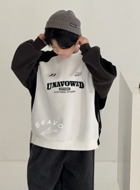 布芮欧2025秋新款男童女童拼色圆领卫衣中大童儿童童装韩版56166